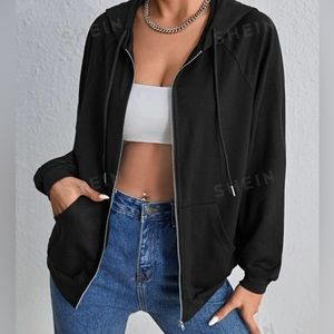 Oversized-Baggy black zip up hoodie